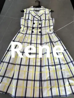 美品 Rene ルネ ♡ ストレッチ フレア ワンピース 34 リボン ベージュ Rene ルネ 34