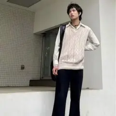 sun flower ニットベスト　ベージュ　深水 光太