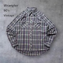 1612 古着90年代Wranglerチェック柄ウエスタンシャツ好配色ビンテージ