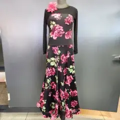 【新品】フラワーモチーフ付き七分袖ドレスＬサイズ