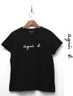 A464/美品 agnes b. 半袖Tシャツ ロゴ クルーネック 3 黒