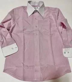長袖シャツ　 ピンク×ホワイトの細ストライプ 110cm