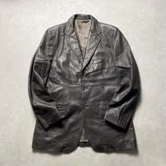 vintageラムレザーテーラードジャケットダークブラウン茶羊革ブレザー本革古着