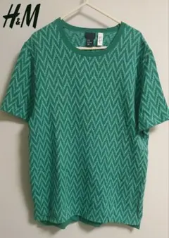 【メンズМ】H&M サマーニット サンプル 半袖 グリーン系のサムネイル