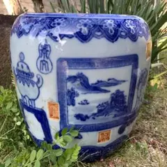 染め付け火鉢　有田焼き　アンティーク火鉢　めだか鉢　睡蓮鉢　鉢テーブルのサムネイル