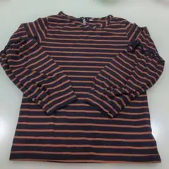 最終値下げ長袖リボンカットソー 130cm ネイビーオレンジストライプ