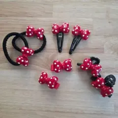 ミニーちゃん風 リボン 水玉ヘアアクセサリーセット 8点セット