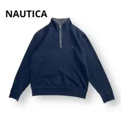 NAUTICA ハーフジップスウェット プルオーバー ネイビー 刺繍ロゴ L