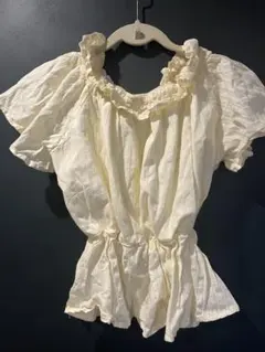 アイボリー フリル 半袖ブラウス Fサイズ