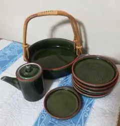 手鉢　漬物鉢　調味料置き　カスター　醤油差し　小皿 豆皿　レトロ　緑色食器セット