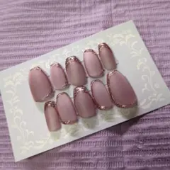 ジェルネイルチップ　ピンク✕ピンクゴールド　マグネット　マット　フレンチ