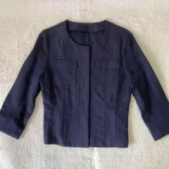 アナイ　ANAYI　リネン　ノーカラージャケット　ネイビー　麻　Mサイズ