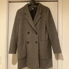 ZARAチェック柄ダブルブレストジャケットコート