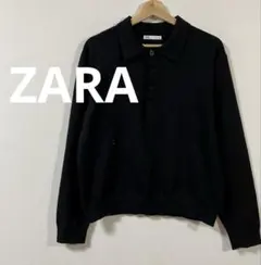 ザラ　ZARA スパンコールニットポロシャツ　EUR M ブラック　美品