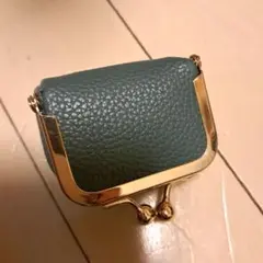 ブルー グレーがま口アクセサリーポーチ