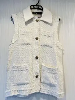 ZARA ホワイト ツイード ベスト XS