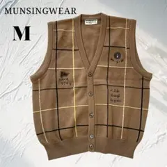 MUNSINGWEAR チェック柄 ベスト M ウール　ブラウン　前開き　ニットのサムネイル