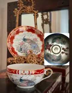 アンティーク　芸者透かし絵入り　ティーカップセット　エッグシェル アンティーク 芸者透かし絵入り ティーカップセット エッグシェル