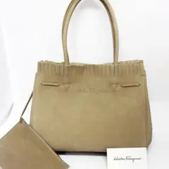 極美品‼️Salvatore Ferragamo スエードトートバッグ ポーチ付き