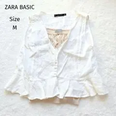 ZARA BASIC リネン ベスト ホワイト M キャミソール付 ザラ レースのサムネイル