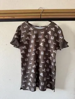 QVC &LOVE アンドラブ 帽子と靴の総柄フリル袖Tシャツ ブラウンのサムネイル