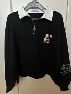 VEHEMENT ハーフジップ 長袖 胸元刺繍 ブラック M