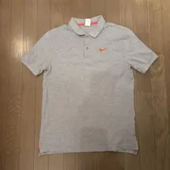 【ナイキ 半袖ロゴ刺繍ポロシャツ】青タグ スウッシュ グレー NIKE 古着