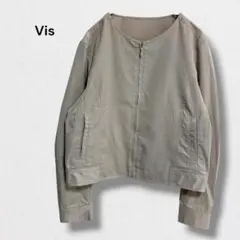ビス ノーカラージャケット ブルゾン ジップアップ ショート丈 きれいめ Mのサムネイル