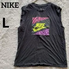 NIKE ナイキ　ノースリーブカットソー　L 黒　ロゴプリント　袖カット