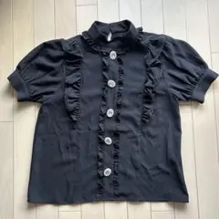 Ank Rougeフリル付き黒半袖ブラウス