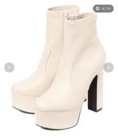 R&E 太ヒールストレッチショートブーツ　アイボリー M