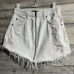 Bershka BSKGIRL ホワイト デニムスカートダメージ加工 34