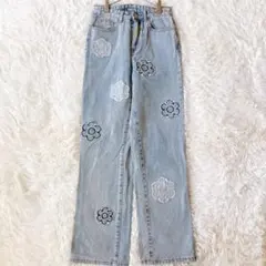 シーイン ストレートデニム 花柄刺繍 （XS） ライトブルー 綿混 個性派