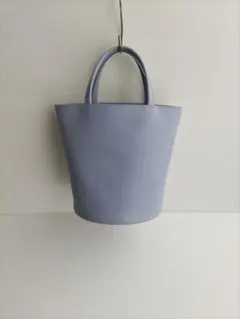 ハンドメイド フェイクレザー ミニトート ミニバッグ 丸底 バケツトート 水色