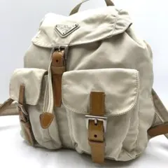 美品】プラダ バックパック リュック ナイロン アイボリー バイカラー 