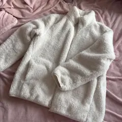 ホワイト フリースジャケット ボア素材