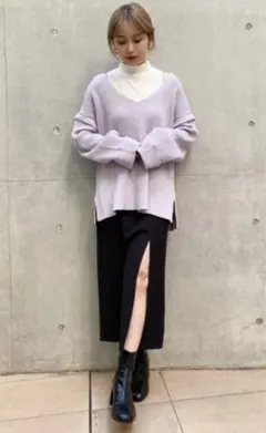 袖の取り外し可能　マルチウェイ深めVネックニット パープル