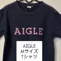 AIGLEエーグル ロゴTシャツ　Mサイズ　ネイビー　ピンク