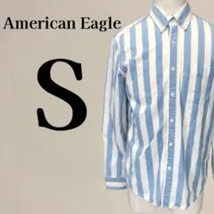 【メンズ】アメリカンイーグル 長袖 ストライプ ボタンダウンシャツ S 青✕白