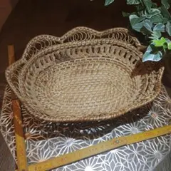 ラタン（籐）？天然素材オーバル型バスケット籠カゴ 小物入れ