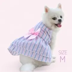 ストライプ ワンピース 犬服 ピンク ブルー 可愛い 涼しげ 春夏 Mサイズ