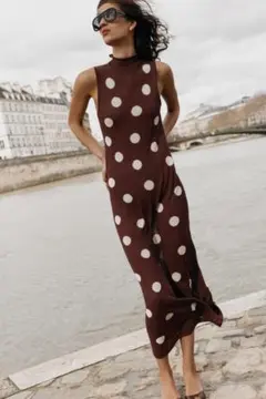 【新品タグ付き】ZARA ザラ ドットプリントニットワンピース S