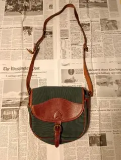 本革 レザーショルダーバッグ 日本製 キャンバス グリーン 真鍮金具