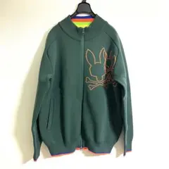 PSYCHO BUNNY グリーン ジップアップセーター　Mサイズ
