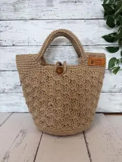 麻ひもトートバッグ　No.77 持手2重　松編み　　　かごバッグ　麻紐