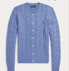 POLO RALPH LAUREN ケーブルニットコットンカーディガン　ブルー