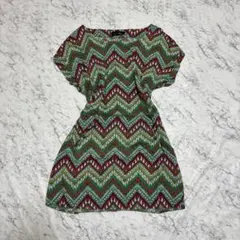 LucyPearl　チュニック　L　総柄　フレンチスリーブ　緑　涼感　エスニック