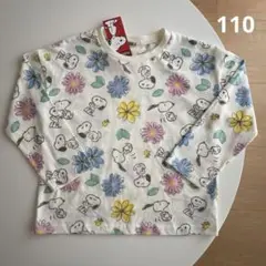 新品 (110) スヌーピー ウッドストック 花柄 長袖Tシャツ