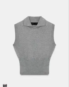 ZARA ポロ襟ニットベスト　グレー M