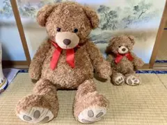 テディベア ぬいぐるみ くま2体セット ラージ ミディアム 赤リボン まとめ売りのサムネイル